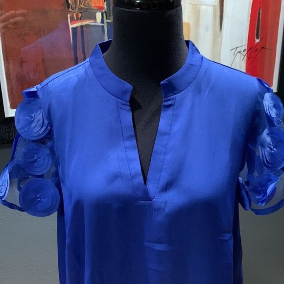 Shein royal blue short sheer layered circle glitter sleeve top, new, large - Picture 3 of 6